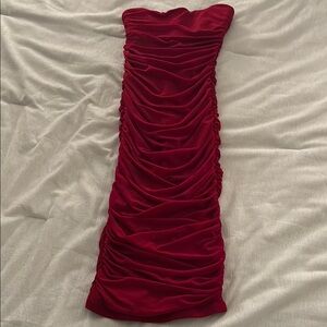 Ruched Red Strapless Dress
